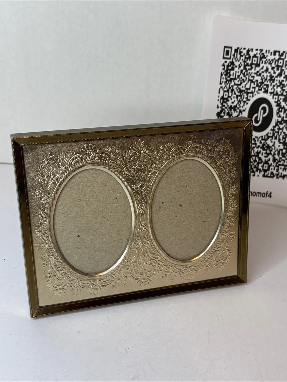Vintage Double Oval Embossed Gold Mat Table Top Picture Frame